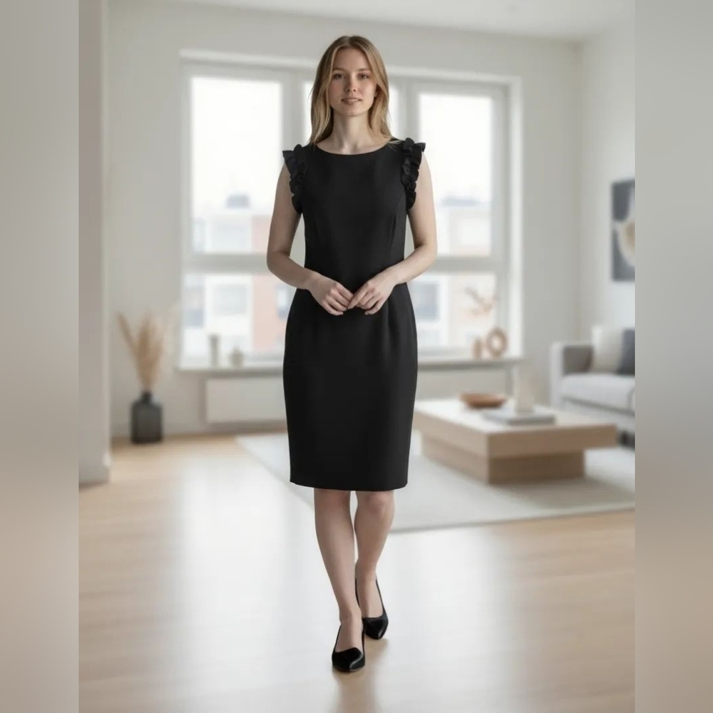 RSVP by Talbots sz 8 petite black ruffle sleeve cocktail dress new with tags